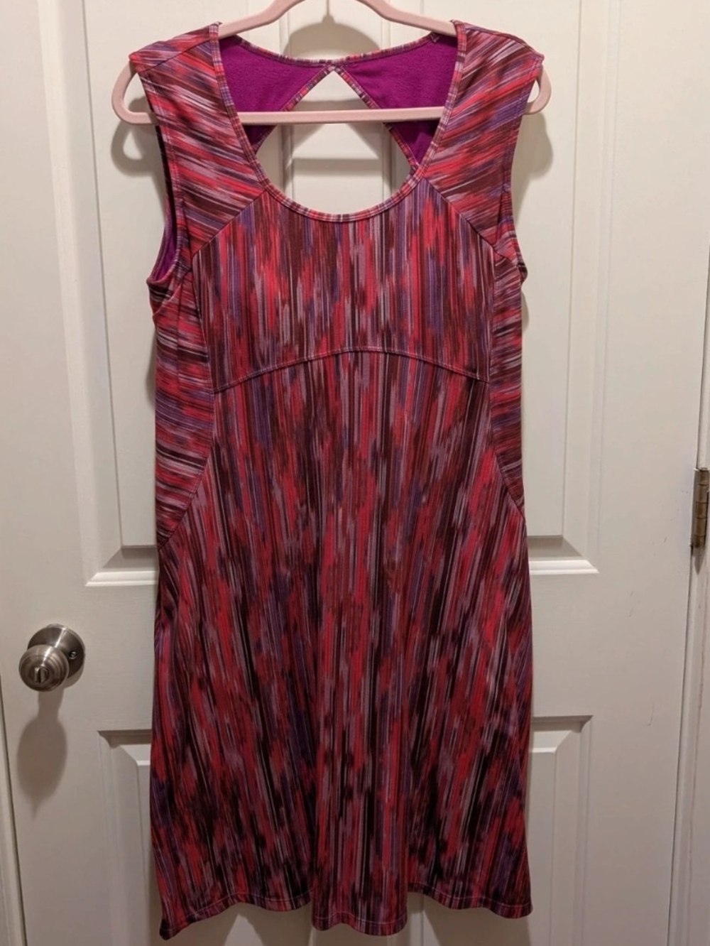 Prana Pink Multi-Stripe Midi Dress with Cutout Back